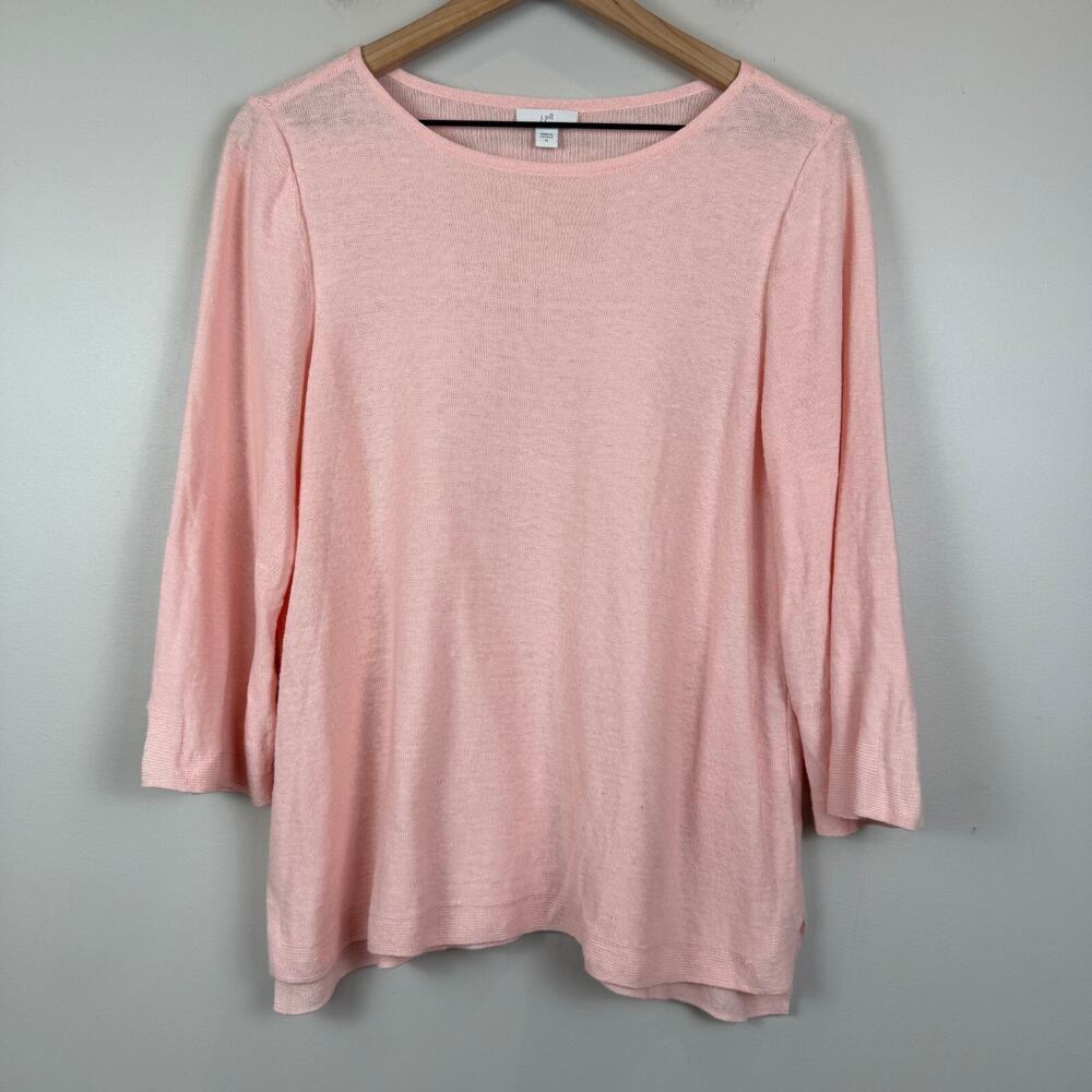 J.Jill Sweater Women M Pink Linen Blend Knit Long Sleeve Classic Lightweight
